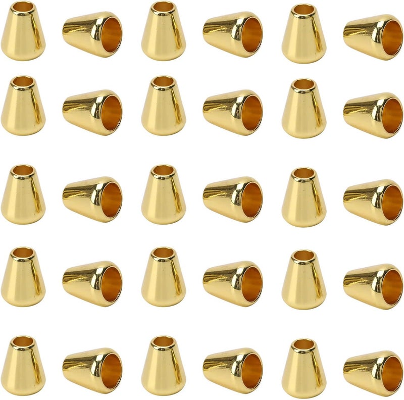 TiSuit 30pcs Metal Bell Stopper Conical Cord Ends Lock Fastener Zipper Pull Rope Ends Toggle Clip for Lanyard Clothes Backpack DIY (Gold) - Image 1